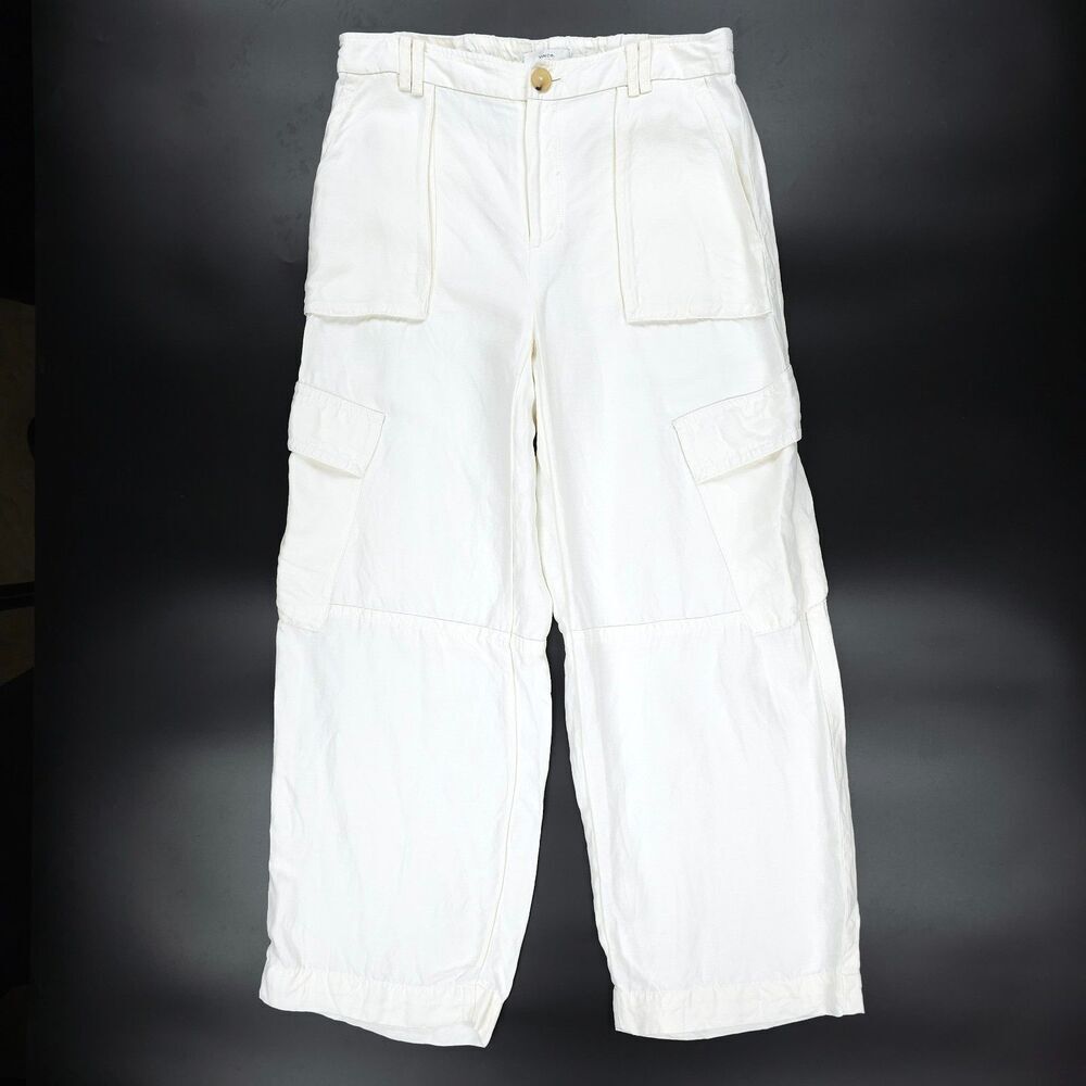 NEW Vince Linen Drop-Waist Wide-Leg Cargo Pant Minimal Clean Girl Beachy Boho 10